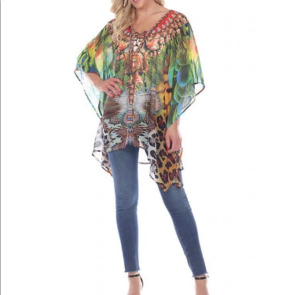 Animal print caftan with tie up neckline
